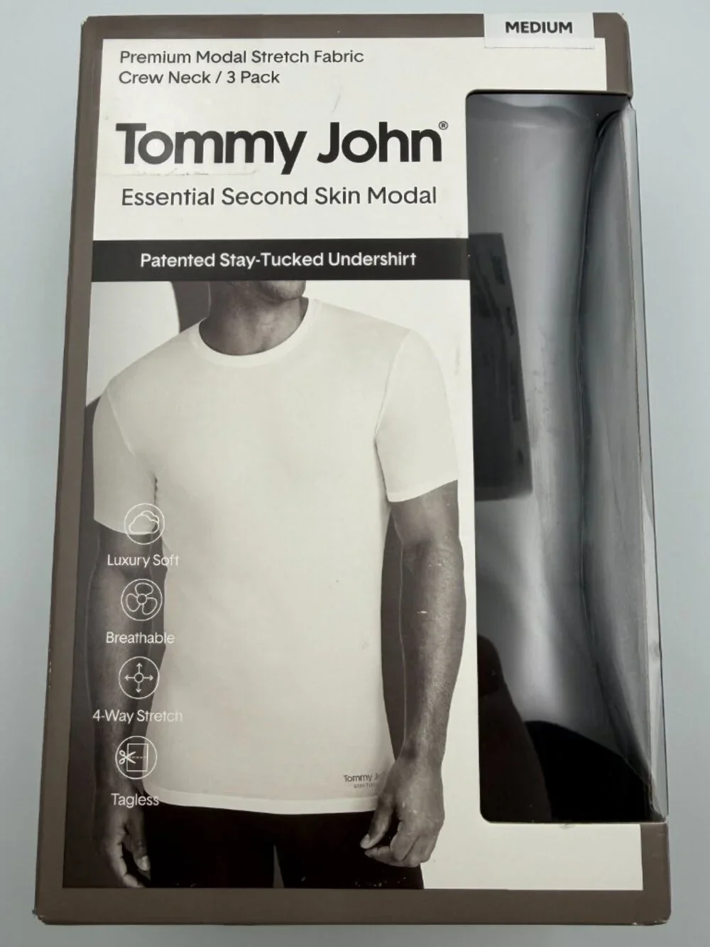 Tommy John Essential Second Skin Modal Crew Neck Undershirt 3-Pack Black M NWT